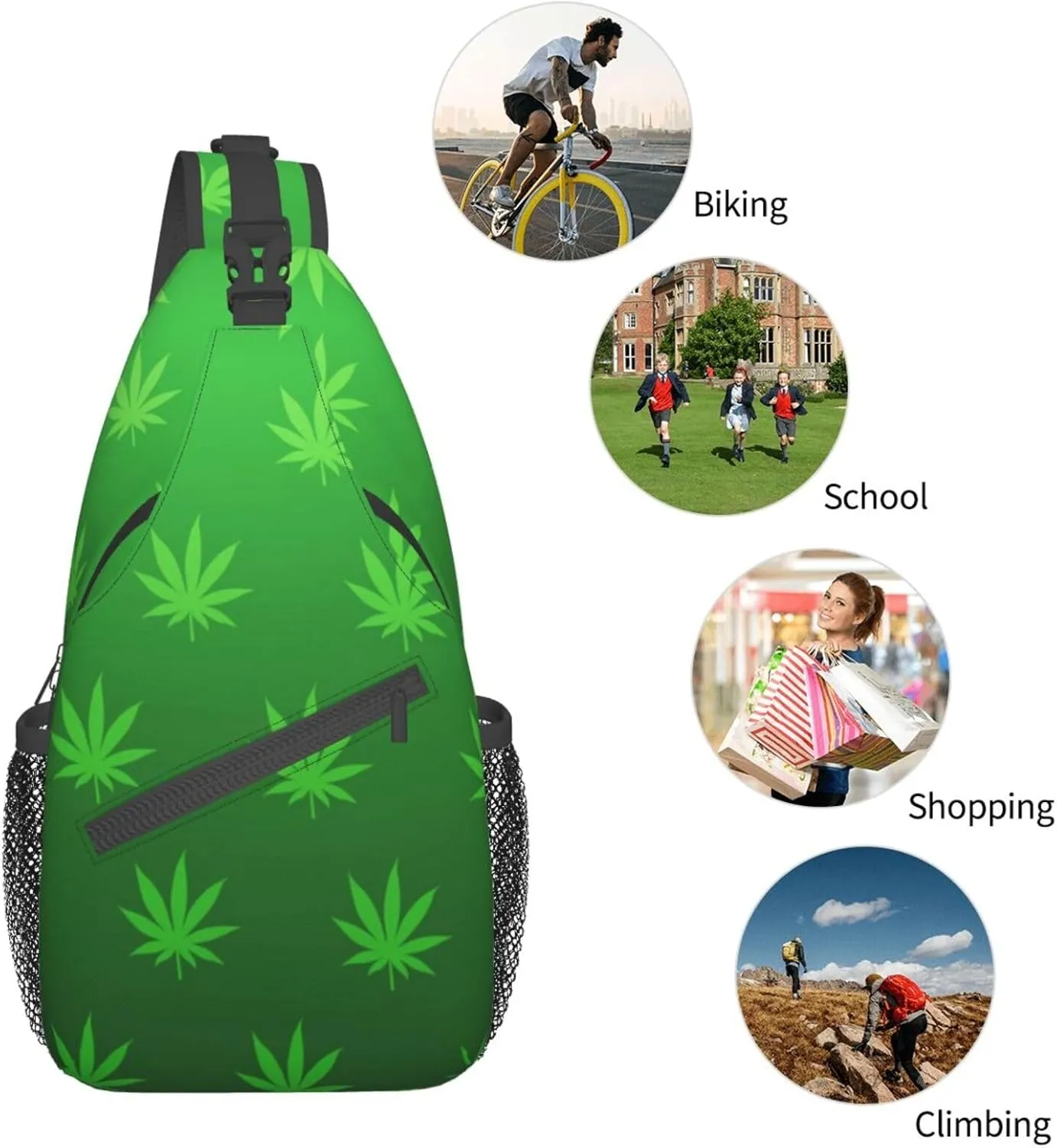 Weed Leaf Cannabis Marijuana Mens Crossbody Chest Bag Shoulder Bag Adjustable Strap Daypack