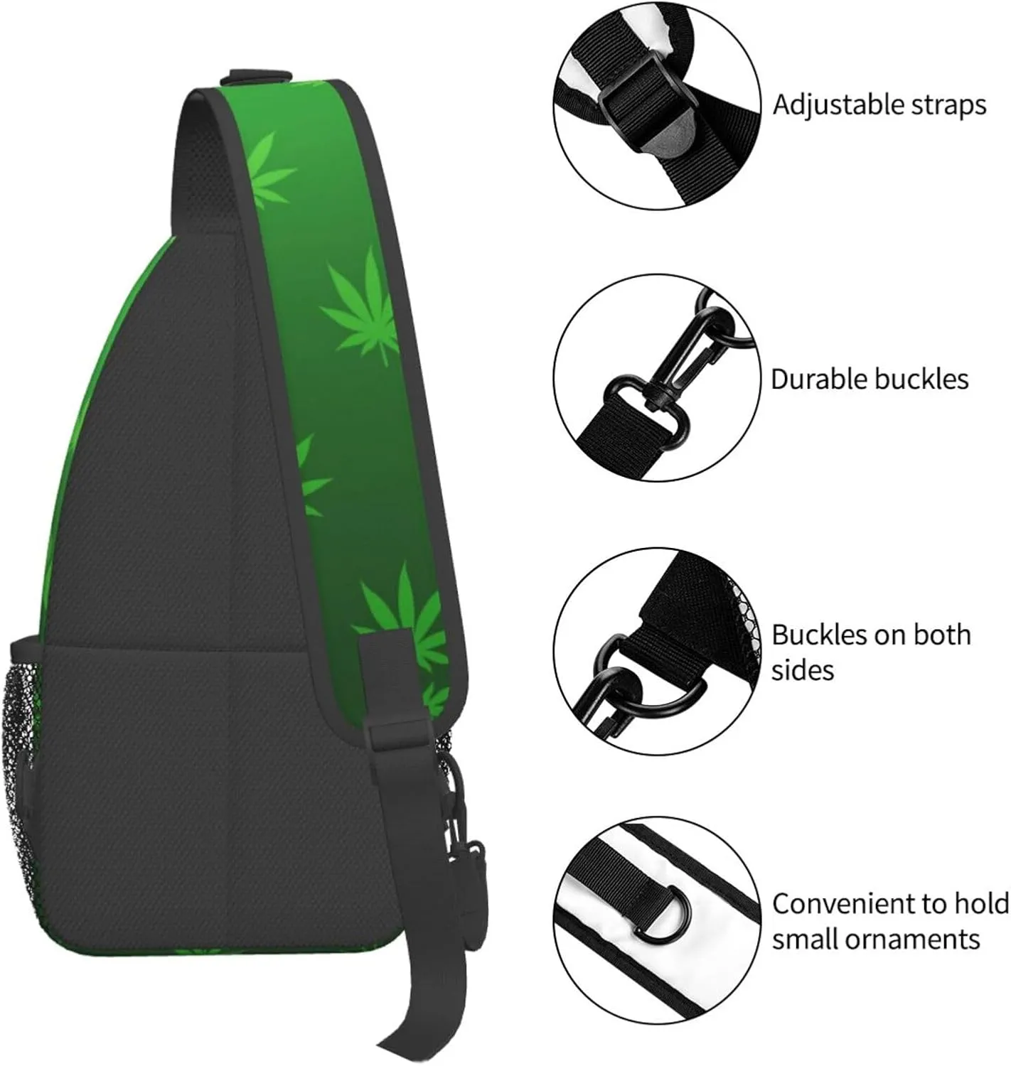 Weed Leaf Cannabis Marijuana Mens Crossbody Chest Bag Shoulder Bag Adjustable Strap Daypack