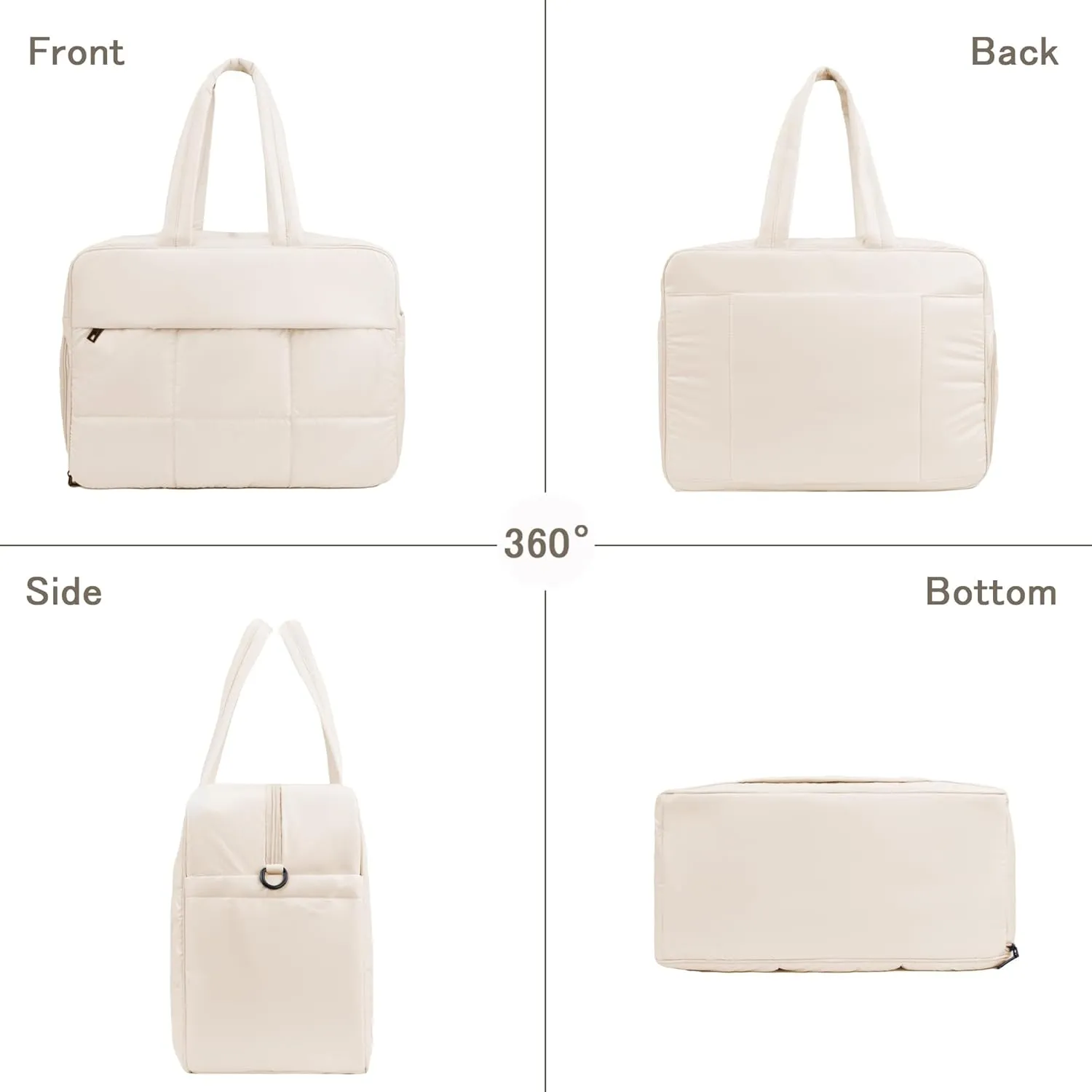 Weekender Fluffy Bag Quilted Nylon Puffer Tote Bag Personal Item Bag for Airlines Overnight Bag Gym Bag