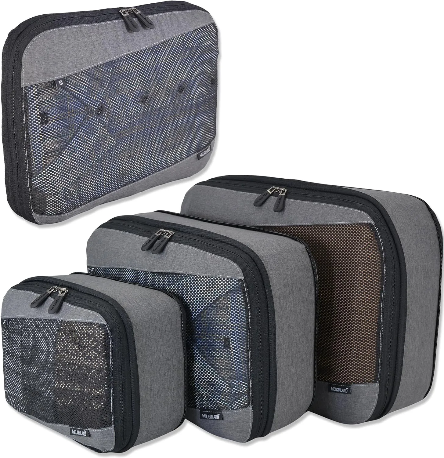 WELKINLAND 4-Pack Light-Weight Tripped Compression Packing Cubes - Clear, Compressible, Carry On