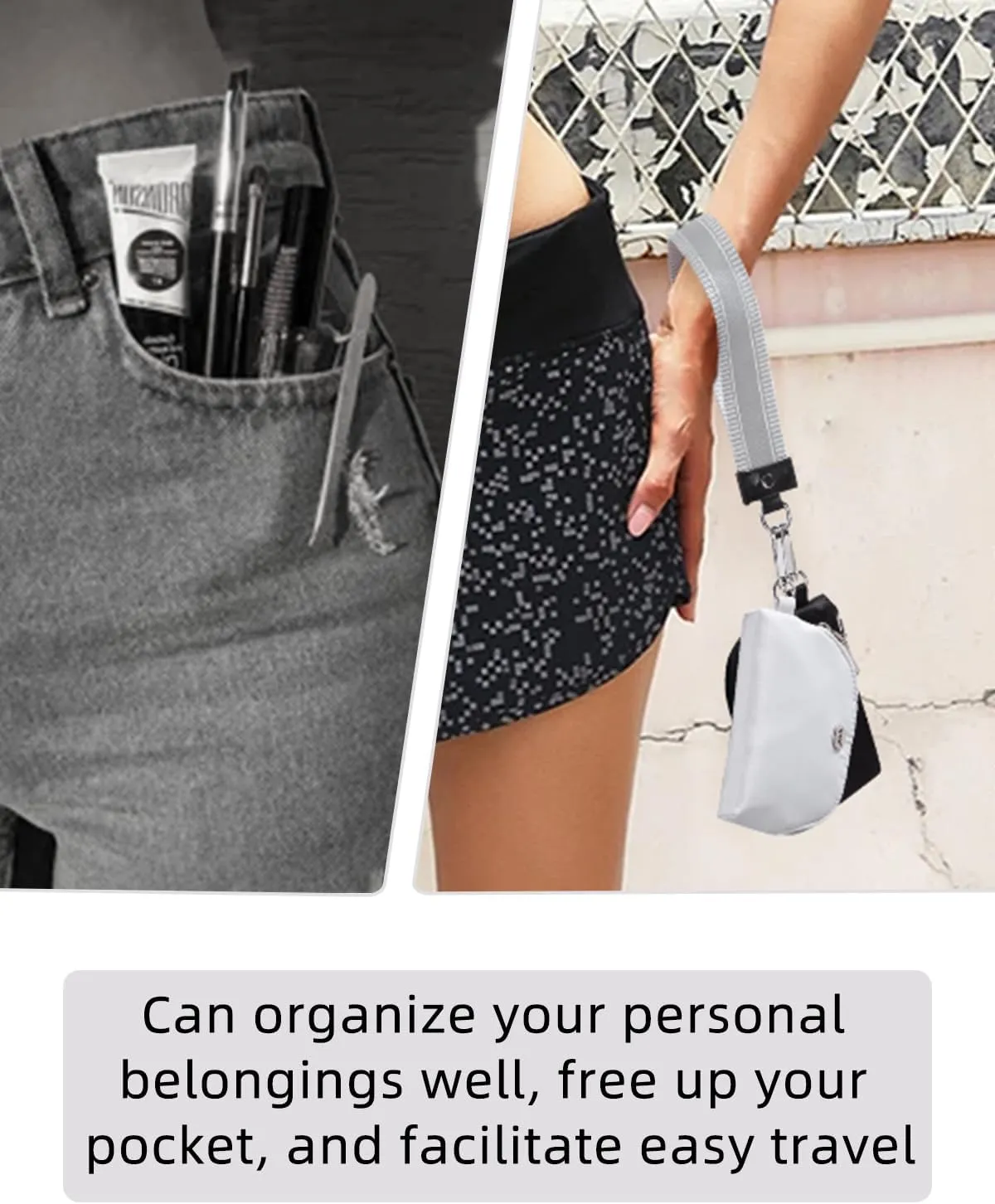 WESTBRONCO Mini Keychain Wristlet Wallets for Women Portable Dual Pouch Wristlet Detachable Quilted Nylon Coin Purse Pocket for Travel Sports Outdoors