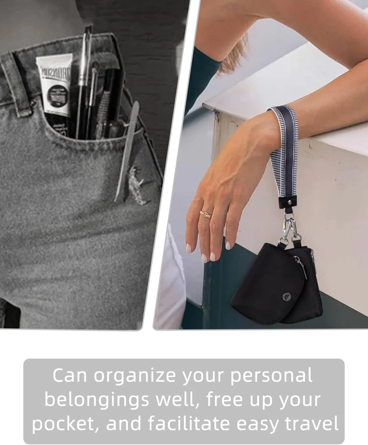 WESTBRONCO Mini Keychain Wristlet Wallets for Women Portable Dual Pouch Wristlet Detachable Quilted Nylon Coin Purse Pocket for Travel Sports Outdoors