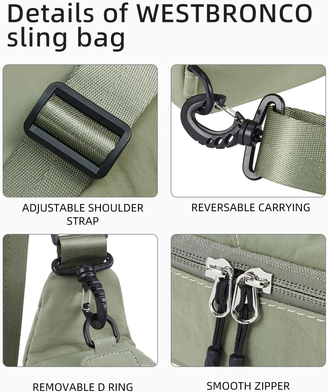 WESTBRONCO Small Sling Bag for Women Nylon Crossbody Sling Backpck Lightweight for Travel Casual Daily
