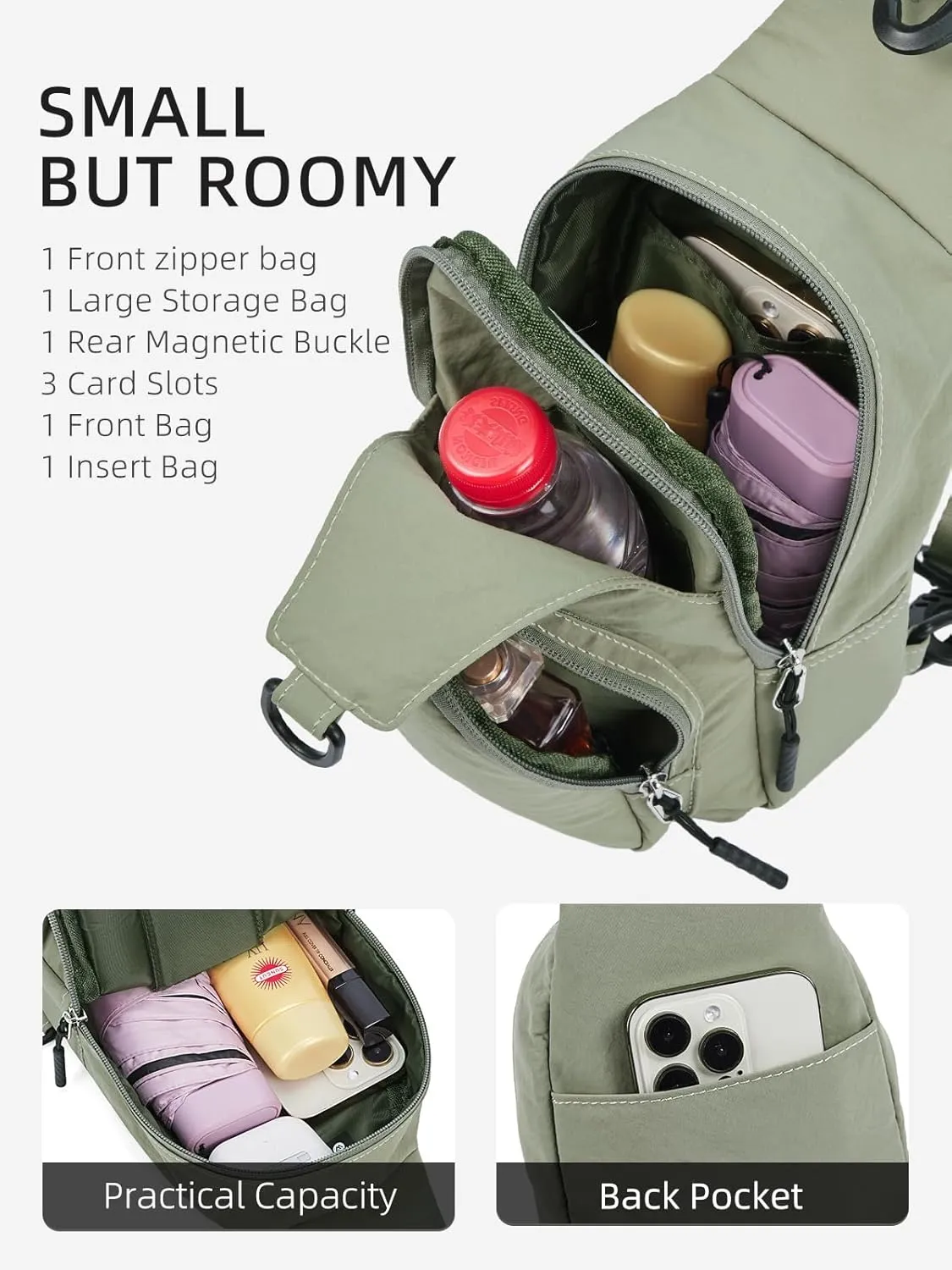 WESTBRONCO Small Sling Bag for Women Nylon Crossbody Sling Backpck Lightweight for Travel Casual Daily