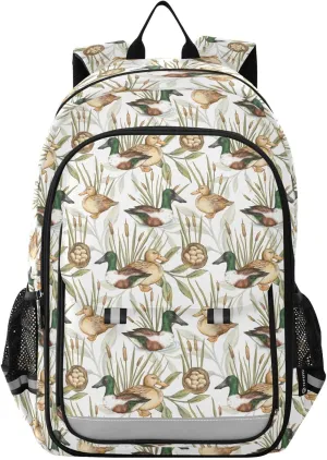Wetland Duck Birds Kids Backpack for Girls Boys Schoolbag Laptop Bookbags Students Casual Daypack with Reflective Strip