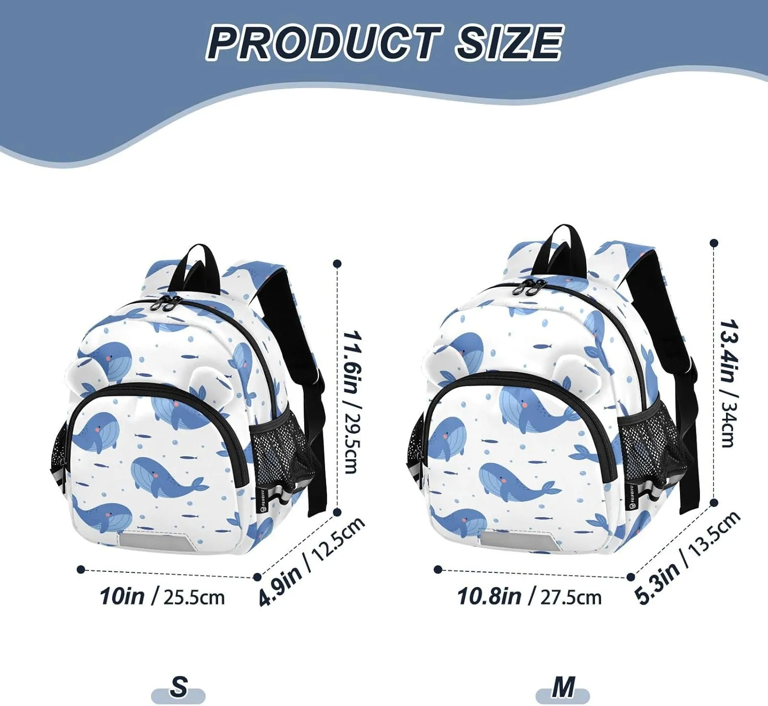 Whales White Preschool Backpack Cute Animals Daycare Bookbag School Backpack with Traction Rope for Kids 3-6