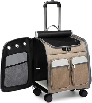 Wheeled Pet Travel Backpack Backpack Soft Sided Hiking Carrying Bag for Small Dogs and Cats Removable Rolling Wheels