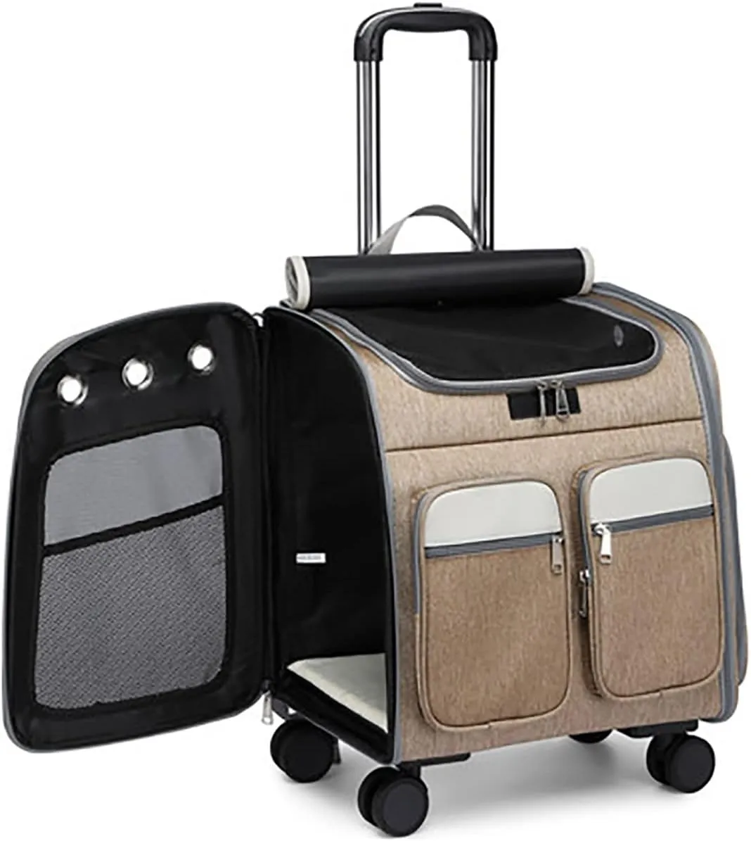 Wheeled Pet Travel Backpack Backpack Soft Sided Hiking Carrying Bag for Small Dogs and Cats Removable Rolling Wheels