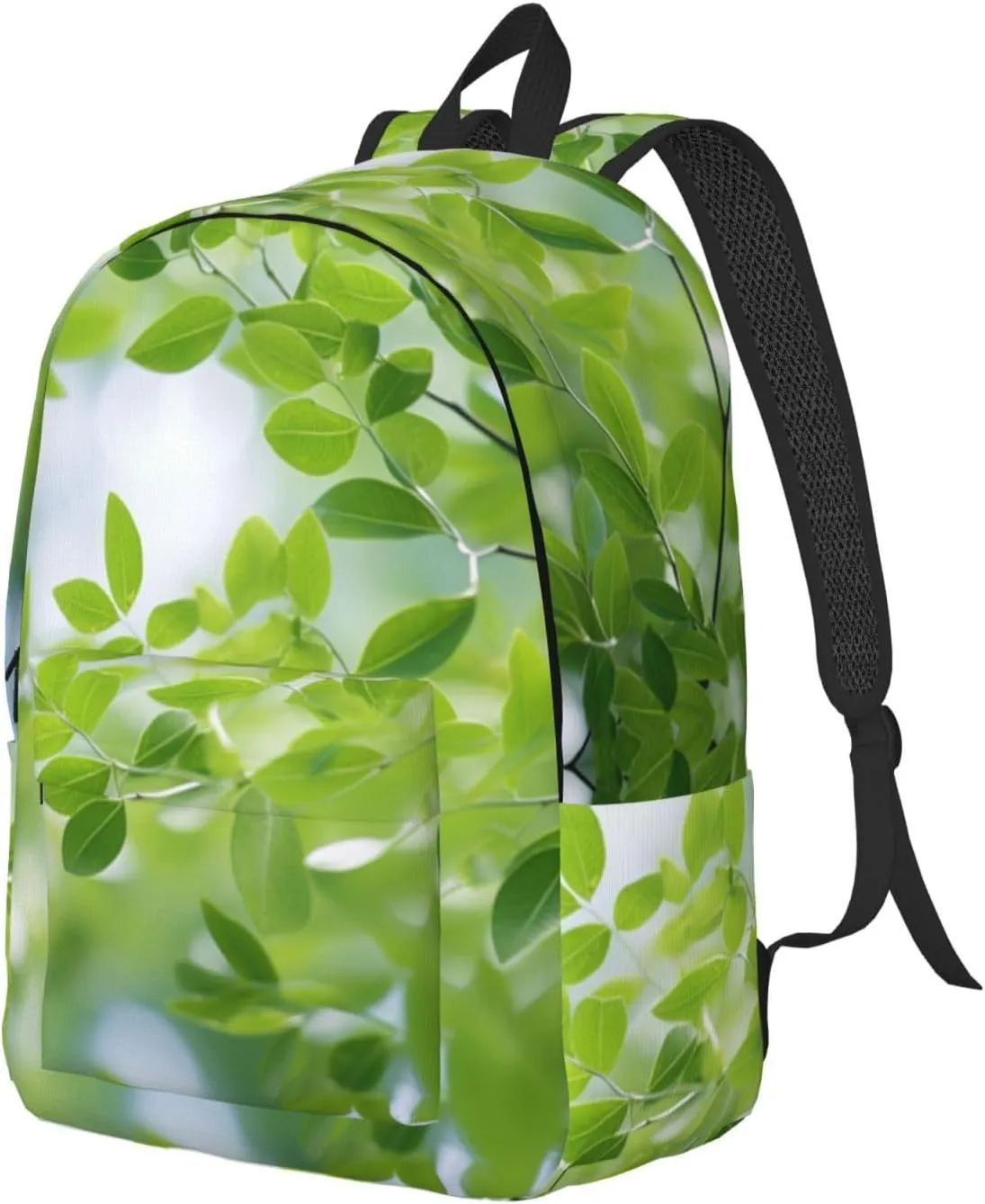 White Natural Greenery Twig Print Vintage Canvas Backpack,Travel Bag,Stylish And Lightweight With Multiple Pockets