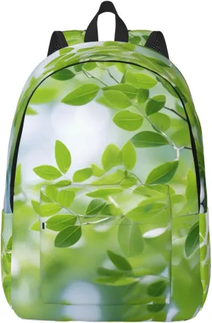 White Natural Greenery Twig Print Vintage Canvas Backpack,Travel Bag,Stylish And Lightweight With Multiple Pockets