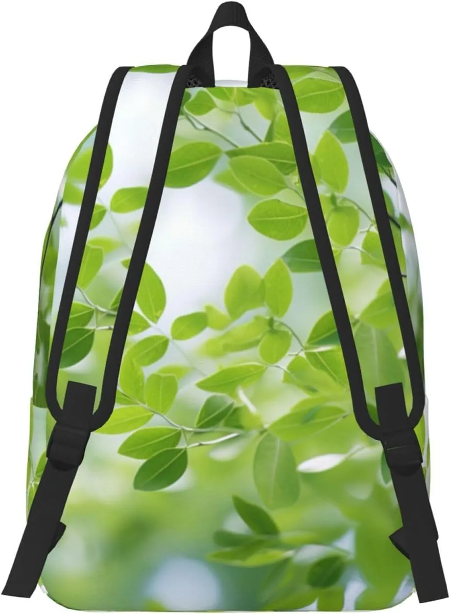 White Natural Greenery Twig Print Vintage Canvas Backpack,Travel Bag,Stylish And Lightweight With Multiple Pockets
