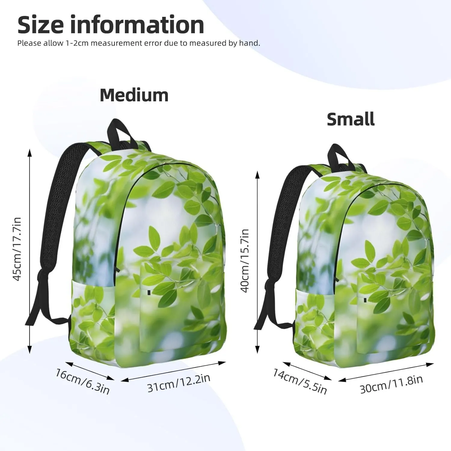 White Natural Greenery Twig Print Vintage Canvas Backpack,Travel Bag,Stylish And Lightweight With Multiple Pockets