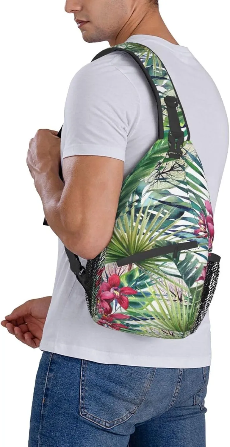 Wild Animals Printed Canvas Sling Bag Crossbody Backpack, Hiking Daypack Chest Bag For Women Men