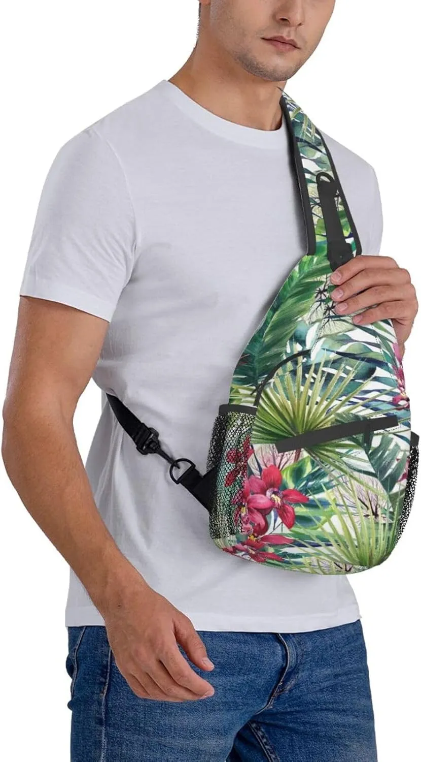Wild Animals Printed Canvas Sling Bag Crossbody Backpack, Hiking Daypack Chest Bag For Women Men