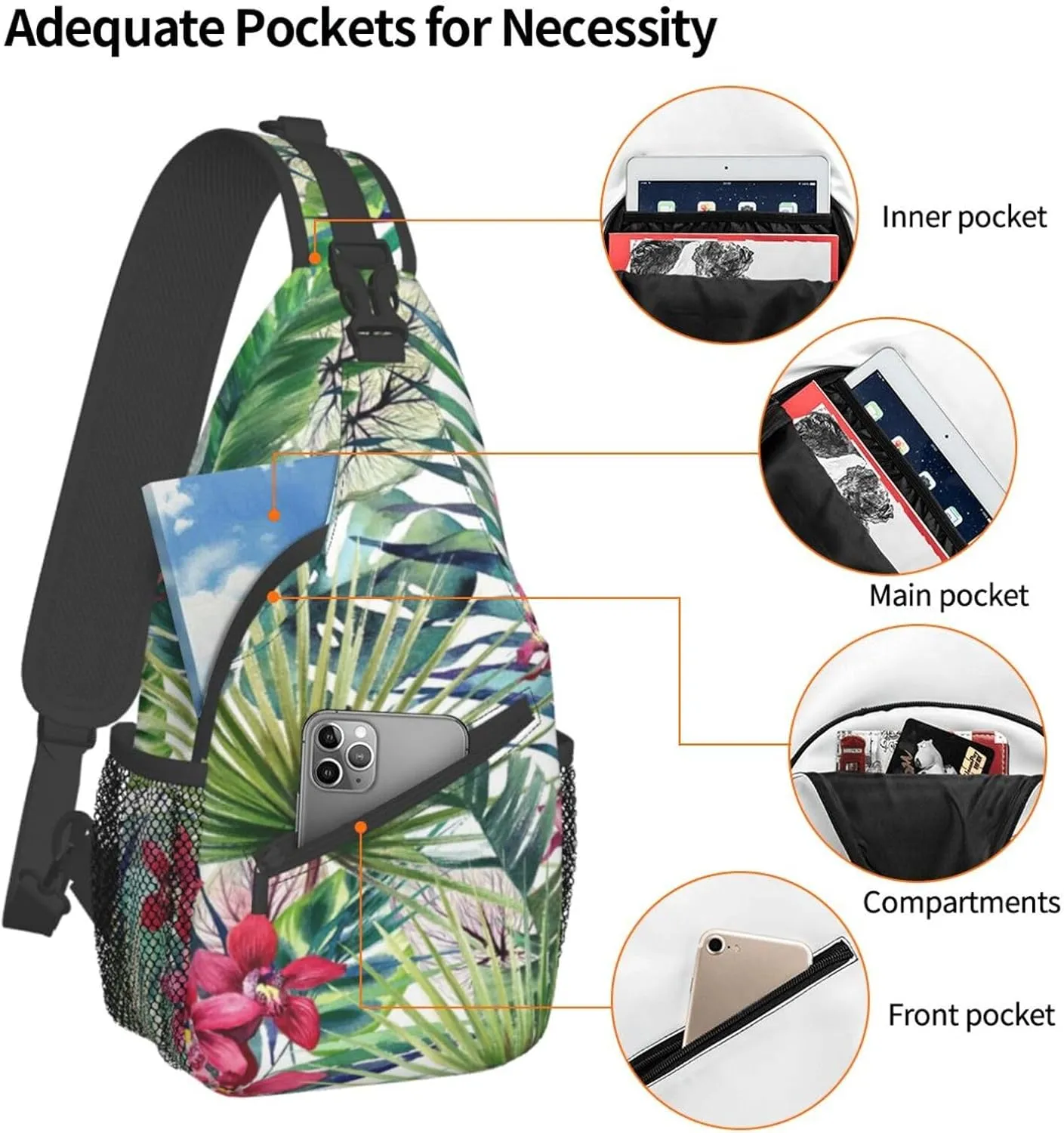 Wild Animals Printed Canvas Sling Bag Crossbody Backpack, Hiking Daypack Chest Bag For Women Men
