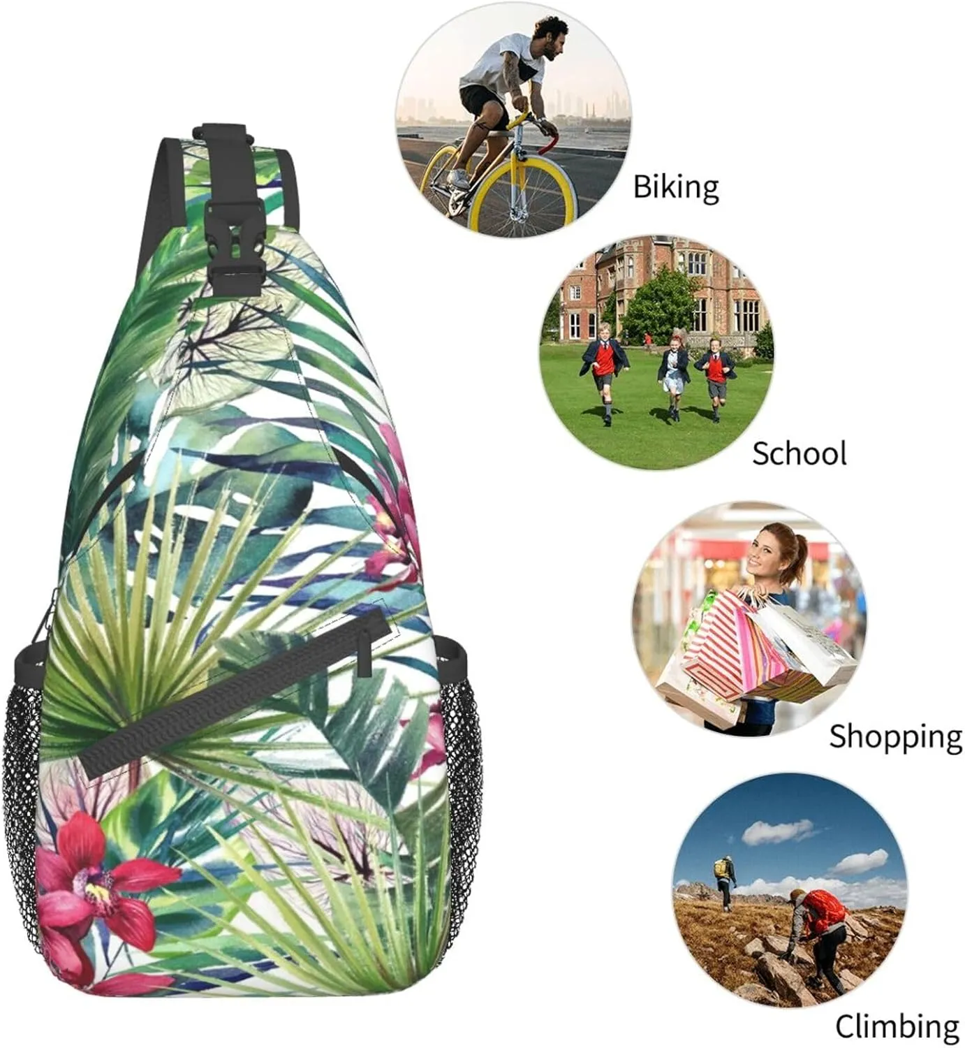 Wild Animals Printed Canvas Sling Bag Crossbody Backpack, Hiking Daypack Chest Bag For Women Men