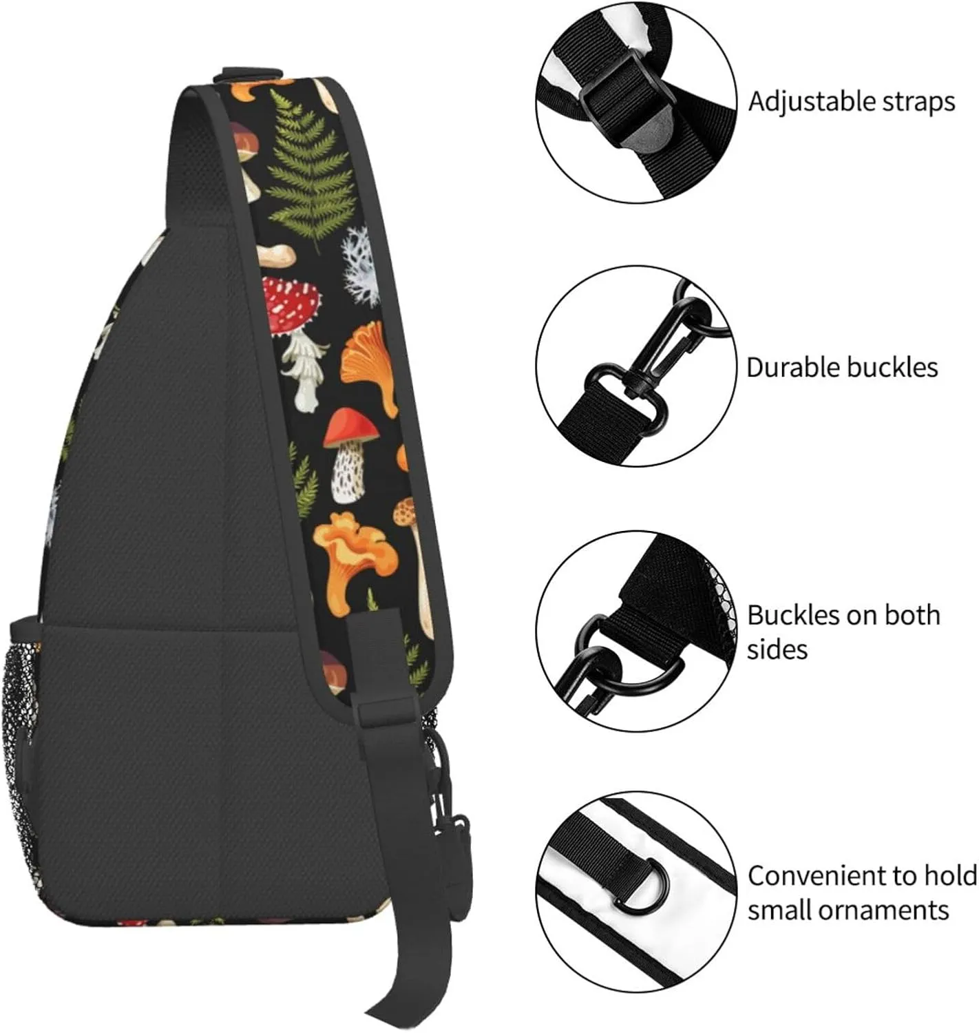 Wild Mushroom Sling Bag,Multipurpose Crossbody Backpack Shoulder Chest Bag for Women Men Travel Hiking Daypack