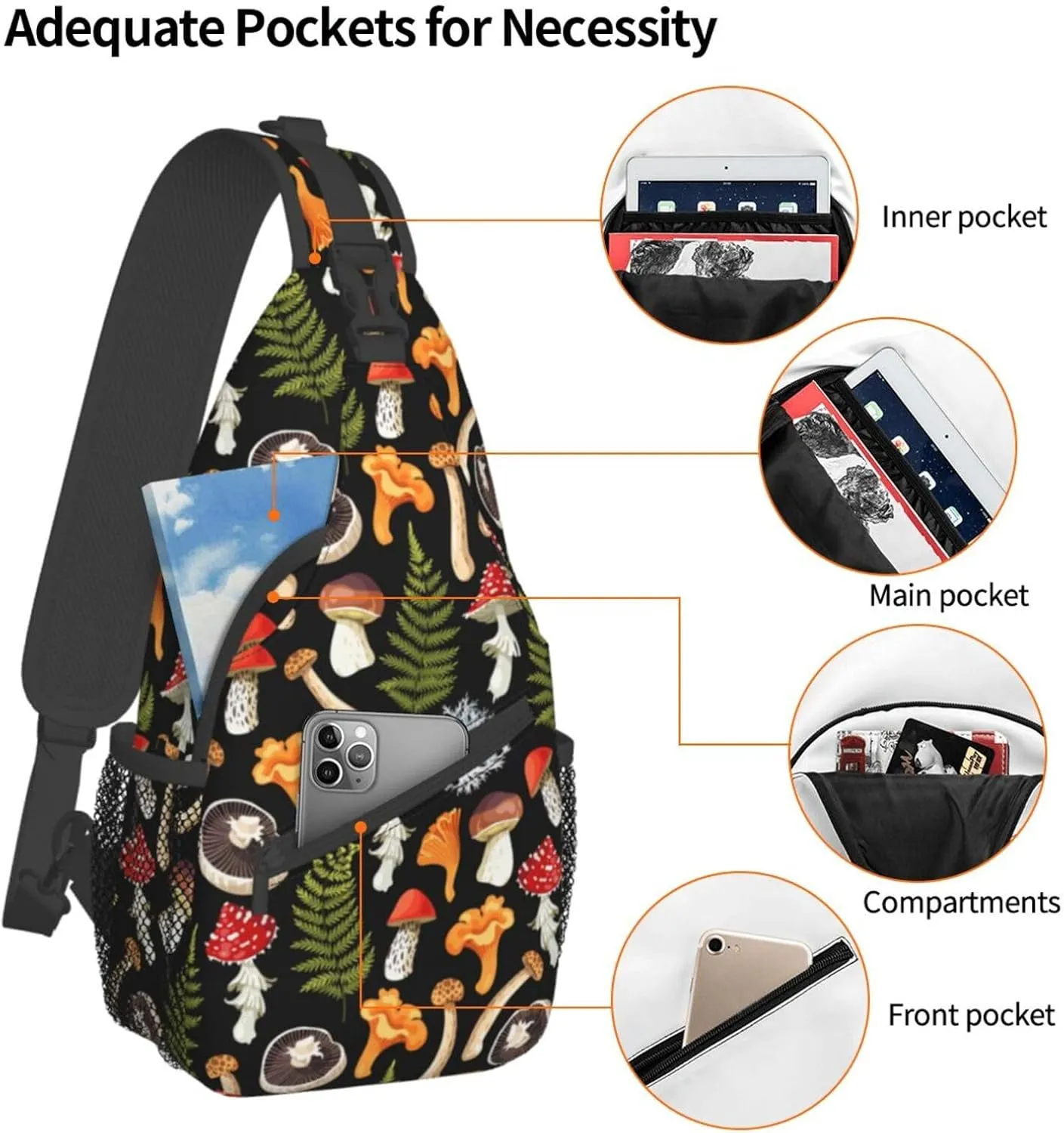 Wild Mushroom Sling Bag,Multipurpose Crossbody Backpack Shoulder Chest Bag for Women Men Travel Hiking Daypack