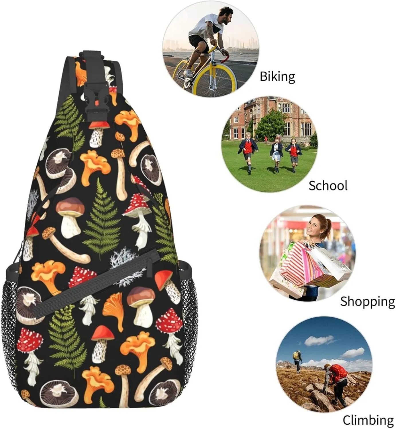 Wild Mushroom Sling Bag,Multipurpose Crossbody Backpack Shoulder Chest Bag for Women Men Travel Hiking Daypack