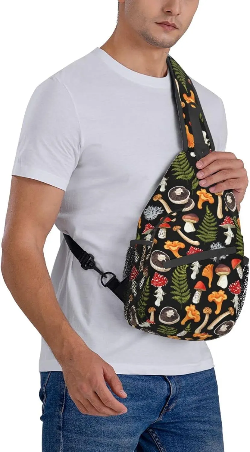 Wild Mushroom Sling Bag,Multipurpose Crossbody Backpack Shoulder Chest Bag for Women Men Travel Hiking Daypack