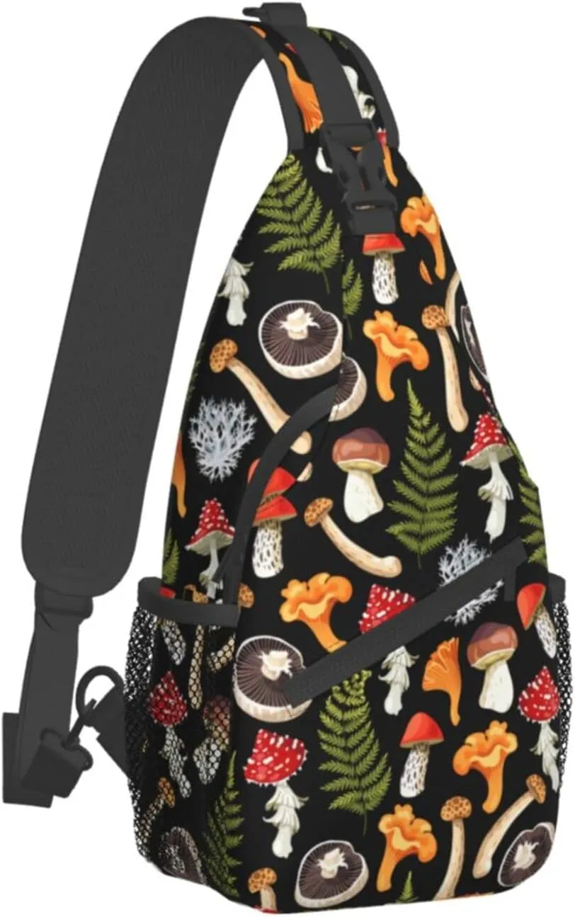 Wild Mushroom Sling Bag,Multipurpose Crossbody Backpack Shoulder Chest Bag for Women Men Travel Hiking Daypack