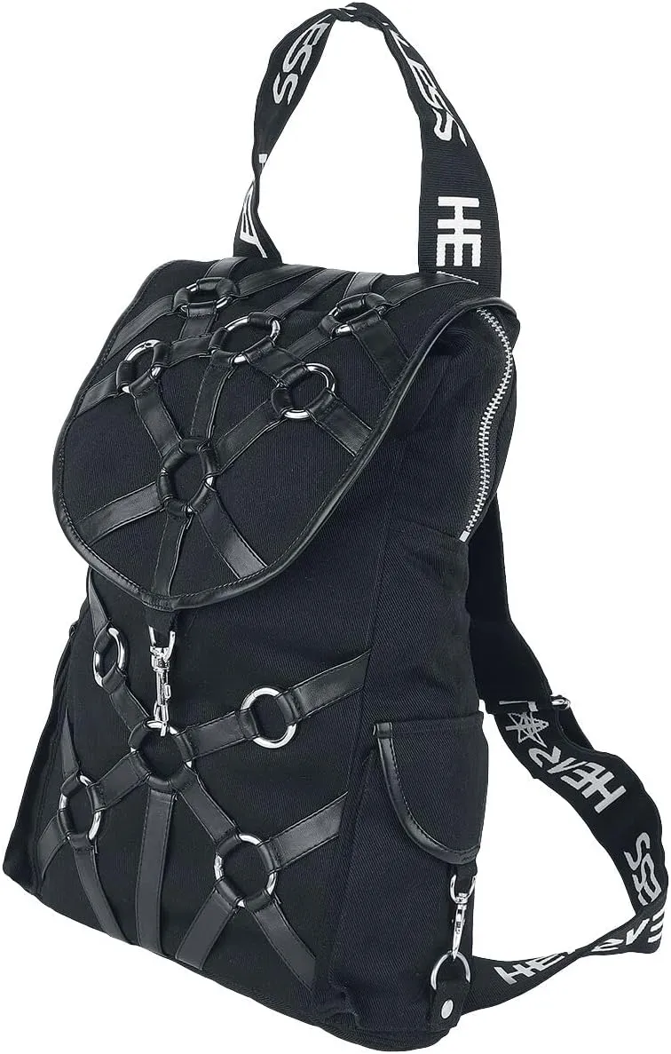 Wild Star Hearts Heartless Morality Bag Gothic Occult Black Mini Backpack with Faux Leather Straps