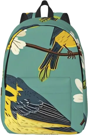 Wild Warbler Pattern Print Backpack for Women Men Canvas Lightweight Work Bag for Travel Casual with Side Pocket