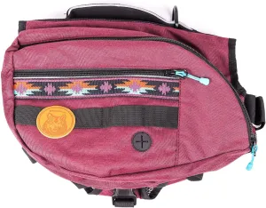 Wilderdog Dog Backpack with Built in Harness and Back-Mounted D-Ring Leash Attachment, Handle, Two Saddlebags with 4 Total Pockets, Built in Poop Bag Dispenser (Huckleberry, Large)