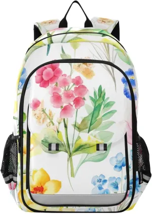 Wildflowers Book Bag for Kids, Girls Backpack with Chest Strap, Cool Boy Backpacks