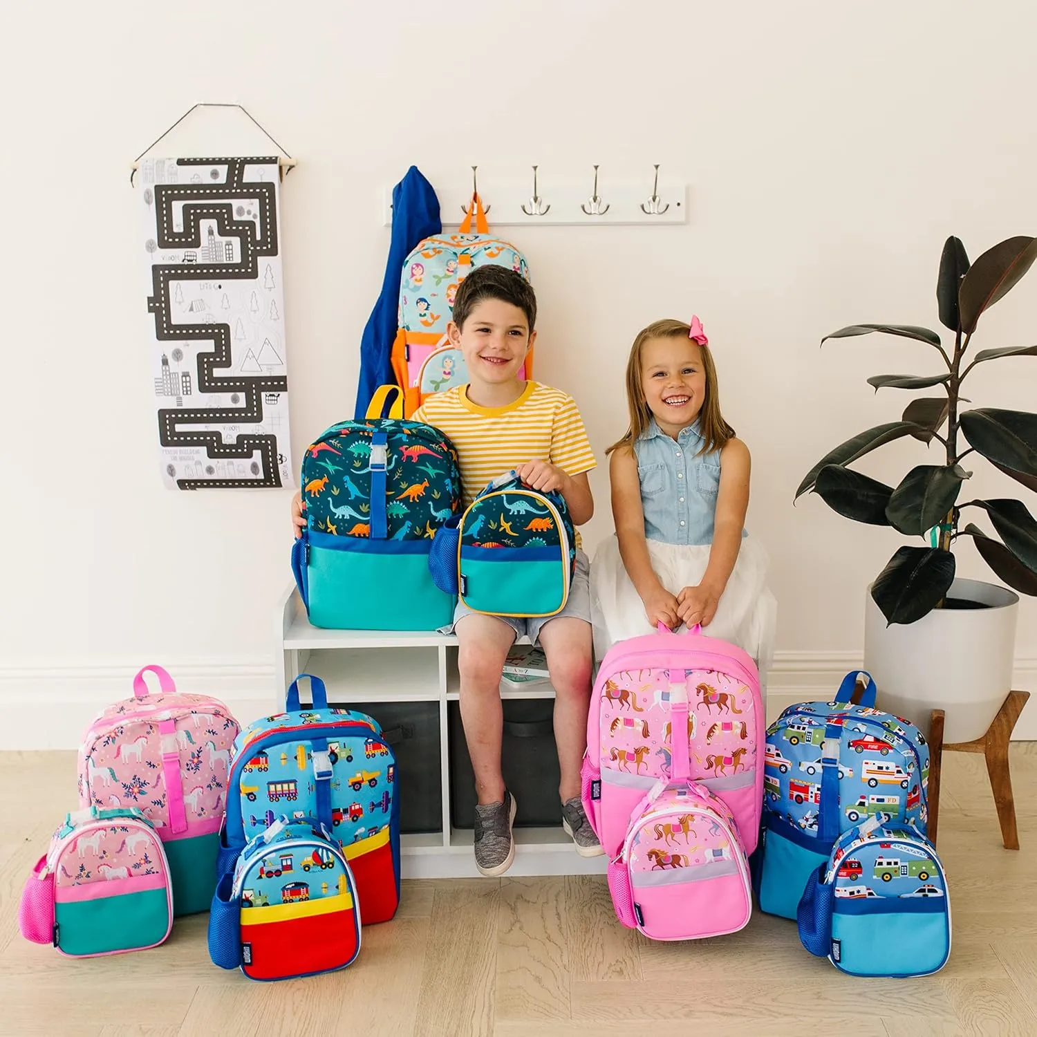 Wildkin Pack-it-All Kids Backpack – Durable, Spacious, Adjustable for School & Travel - Trains, Planes, and Trucks