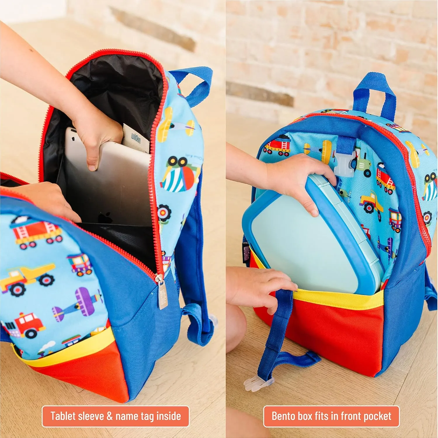 Wildkin Pack-it-All Kids Backpack – Durable, Spacious, Adjustable for School & Travel - Trains, Planes, and Trucks
