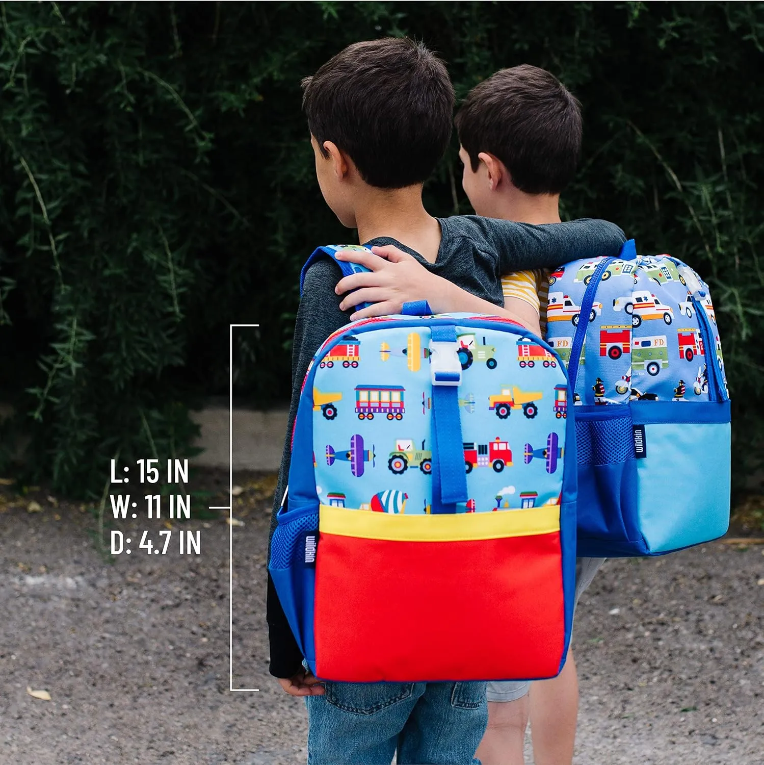 Wildkin Pack-it-All Kids Backpack – Durable, Spacious, Adjustable for School & Travel - Trains, Planes, and Trucks