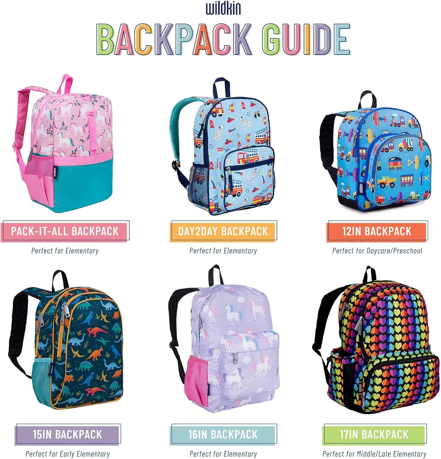 Wildkin Pack-it-All Kids Backpack – Durable, Spacious, Adjustable for School & Travel - Trains, Planes, and Trucks