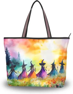 Witch Colorful Grassland Tote Bag for Women Durable Designer Handbag with Zipper for Daily Use Travel L