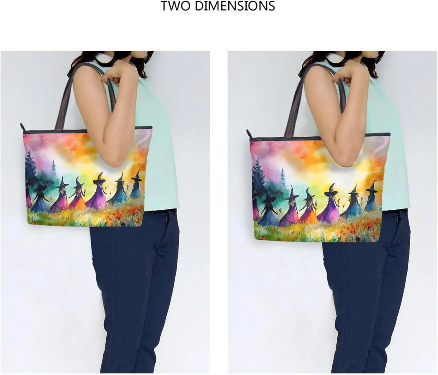 Witch Colorful Grassland Tote Bag for Women Durable Designer Handbag with Zipper for Daily Use Travel L