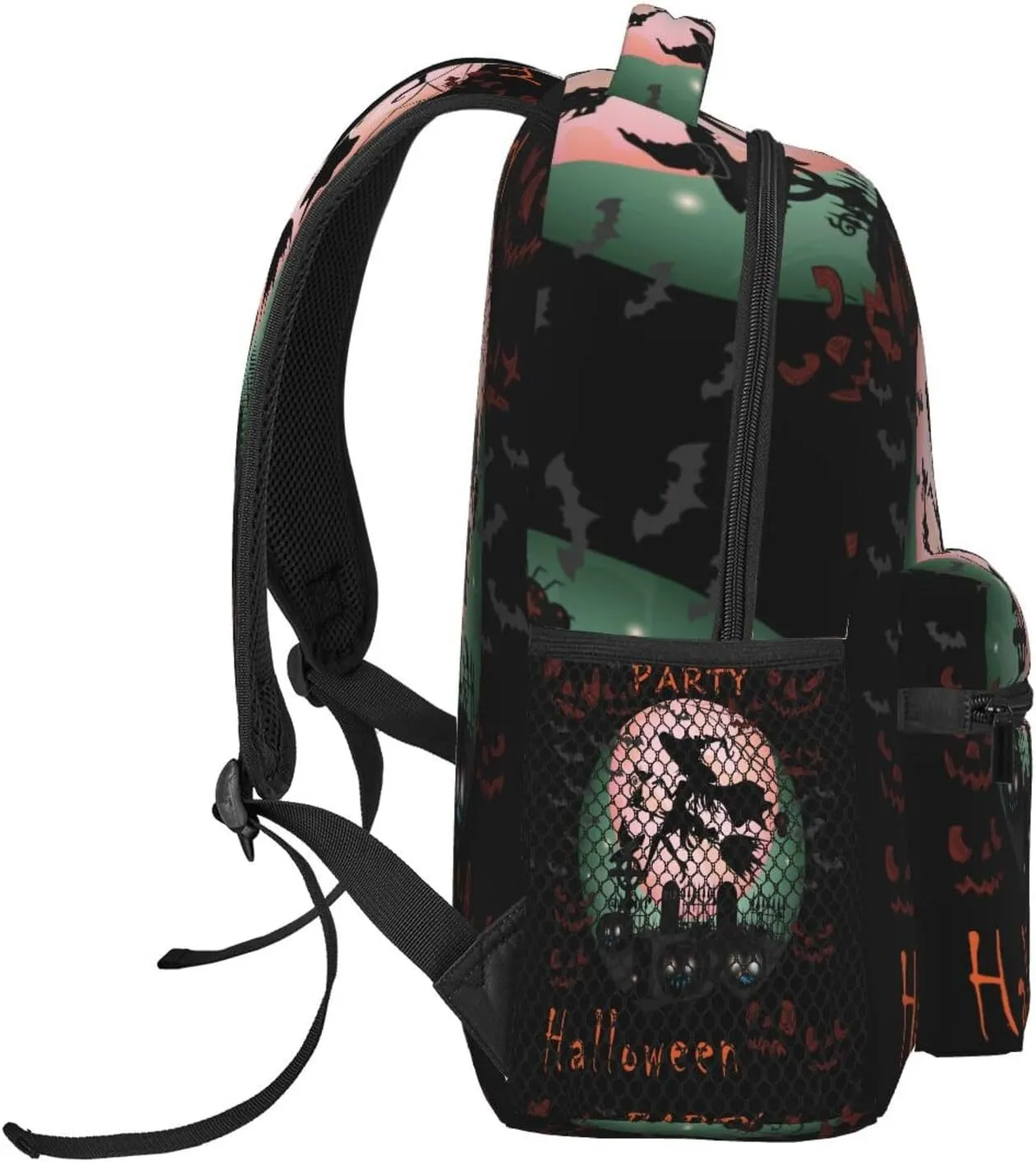 Witch Riding Broom Pumpkins Graveyard Moon Casual Backpack Travel Laptop Backpacks Lightweight Daypack Large Capacity Rucksack Notebook Bags Business Work Bag for Yoga Beach Hiking
