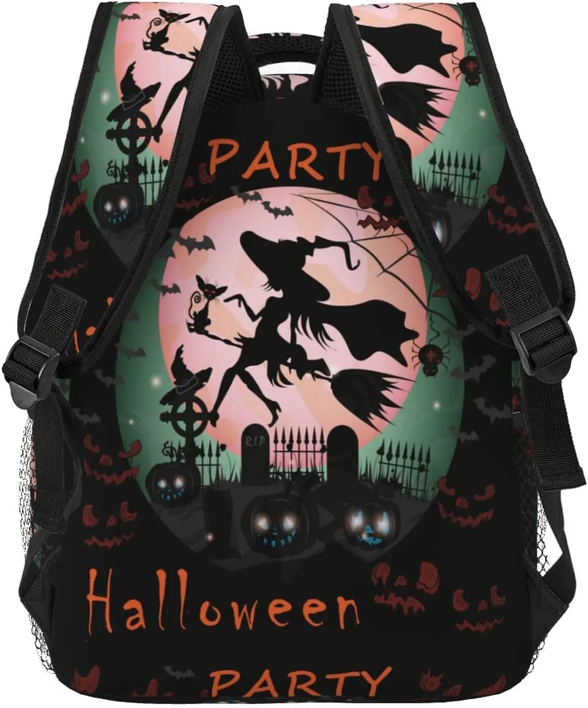 Witch Riding Broom Pumpkins Graveyard Moon Casual Backpack Travel Laptop Backpacks Lightweight Daypack Large Capacity Rucksack Notebook Bags Business Work Bag for Yoga Beach Hiking