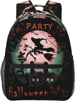Witch Riding Broom Pumpkins Graveyard Moon Casual Backpack Travel Laptop Backpacks Lightweight Daypack Large Capacity Rucksack Notebook Bags Business Work Bag for Yoga Beach Hiking