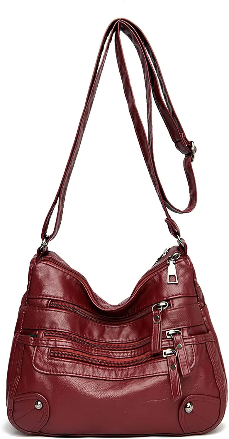 WITERY Crossboby Bag for Women - Soft PU Leather Multi-Pocket Shoulder Bag Handbag with Adjustable Strap
