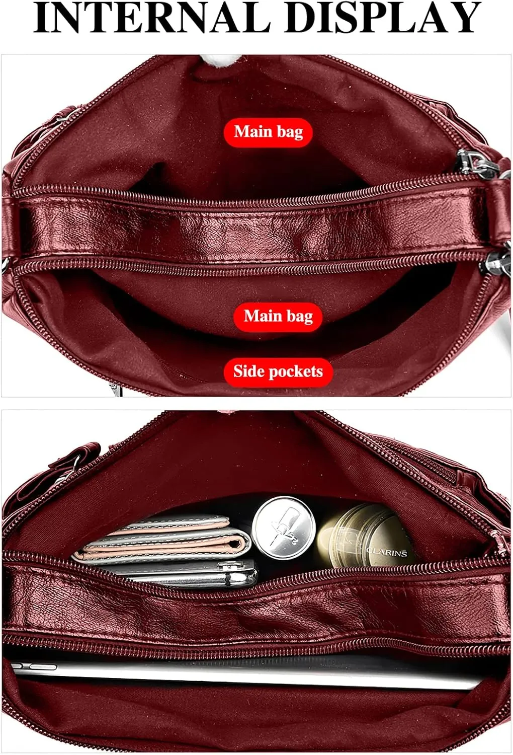 WITERY Crossboby Bag for Women - Soft PU Leather Multi-Pocket Shoulder Bag Handbag with Adjustable Strap