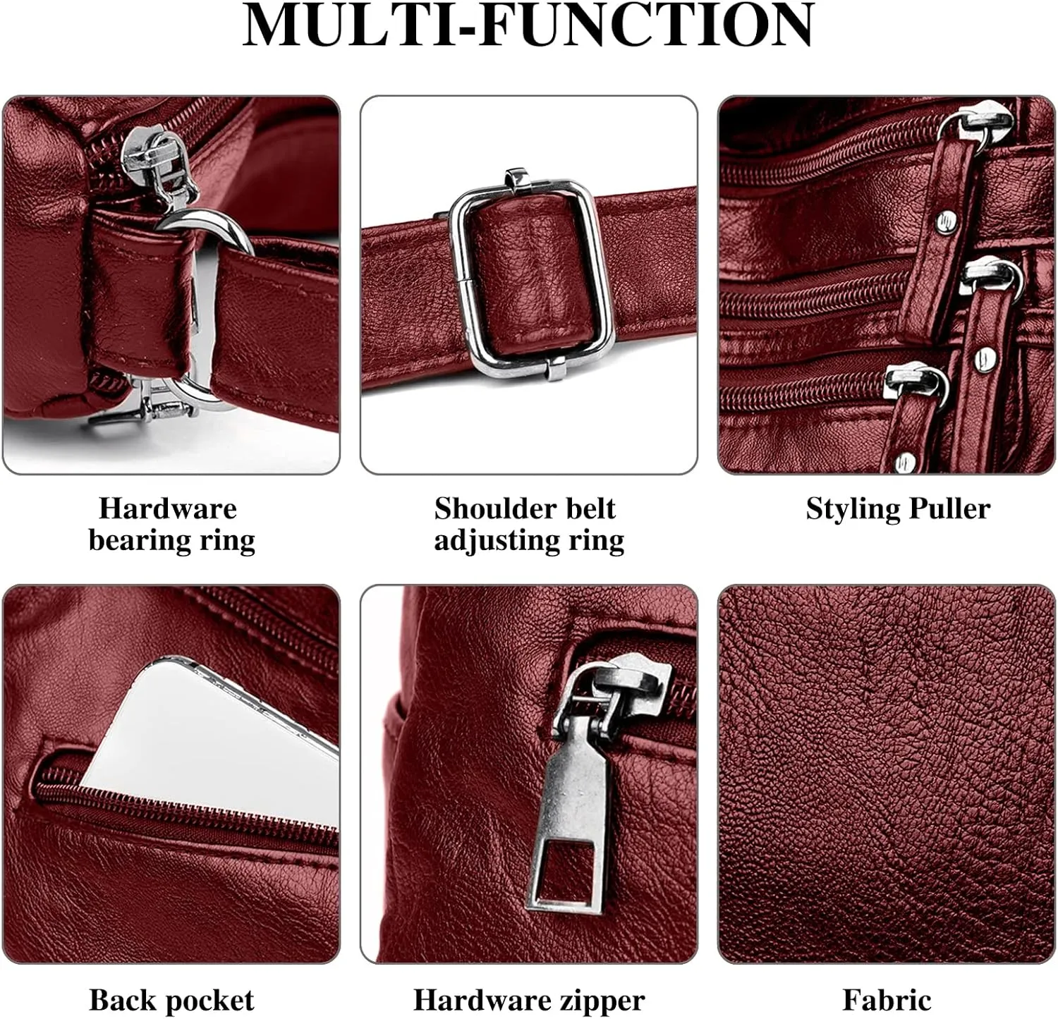 WITERY Crossboby Bag for Women - Soft PU Leather Multi-Pocket Shoulder Bag Handbag with Adjustable Strap
