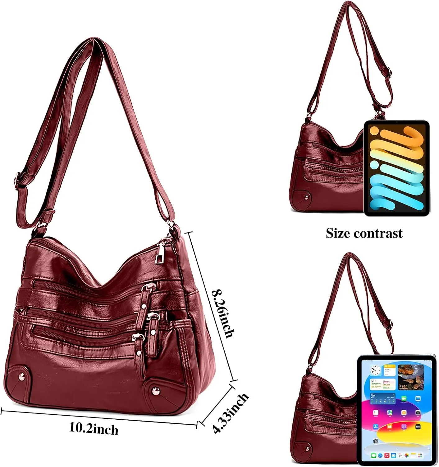 WITERY Crossboby Bag for Women - Soft PU Leather Multi-Pocket Shoulder Bag Handbag with Adjustable Strap