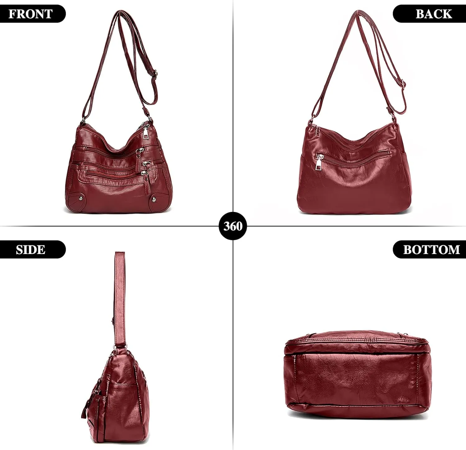WITERY Crossboby Bag for Women - Soft PU Leather Multi-Pocket Shoulder Bag Handbag with Adjustable Strap