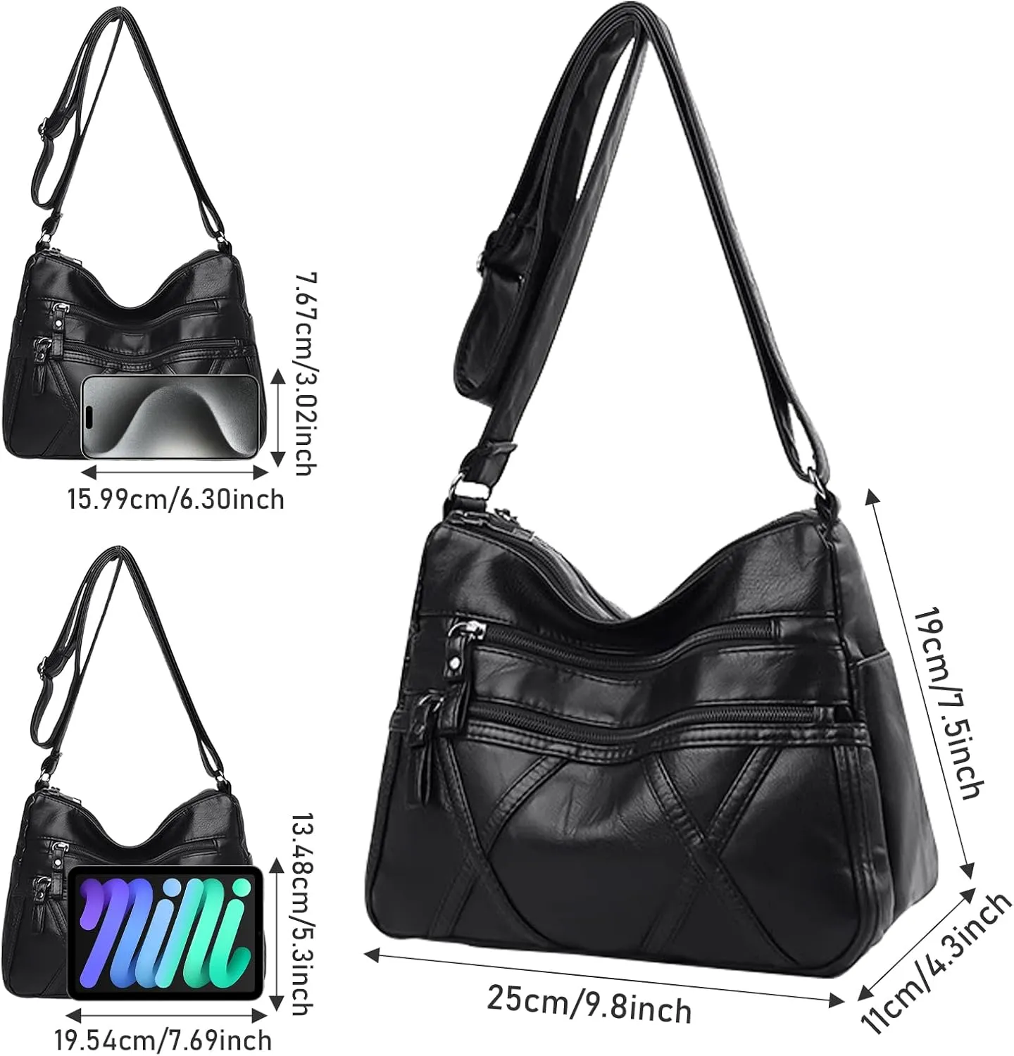 WITERY Women Soft PU Leather Crossboby Bag - Lightweight Multi-Pocket Shoulder Bag Pocketbooks Ladies Medium Purses Handbag
