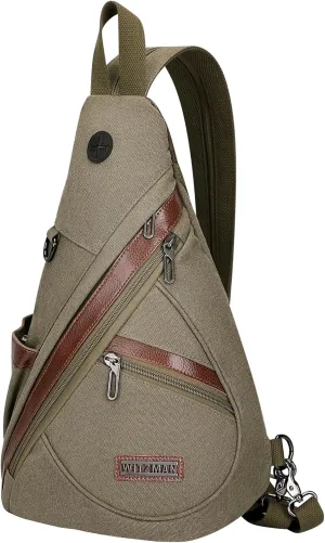 WITZMAN Canvas Sling Bag for Men Women Convertible Sling Backpack Crossbody Vintage Chest Bag Travel Casual Daypack(Army Green)