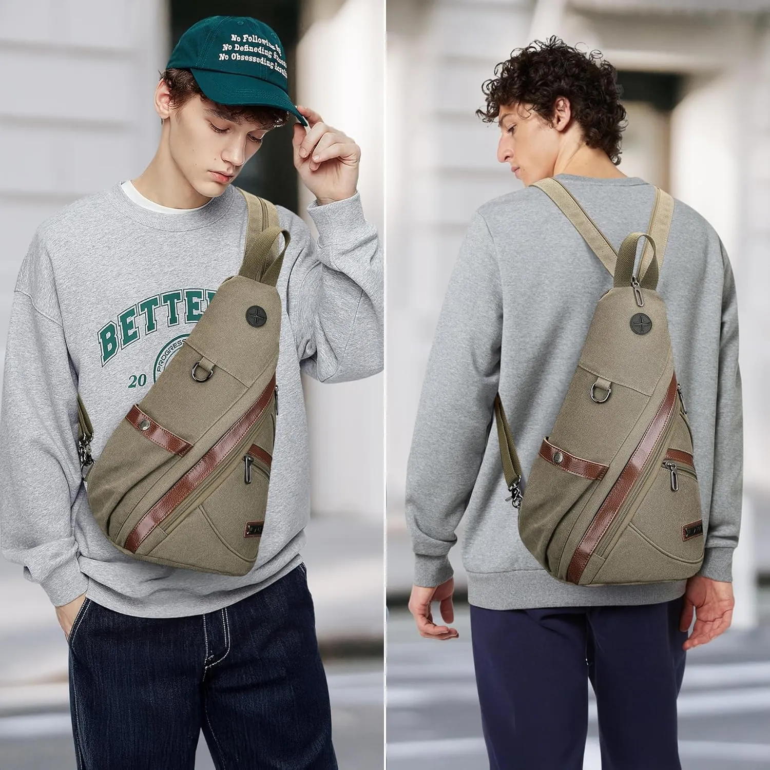WITZMAN Canvas Sling Bag for Men Women Convertible Sling Backpack Crossbody Vintage Chest Bag Travel Casual Daypack(Army Green)