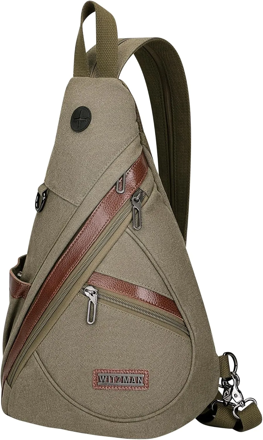WITZMAN Canvas Sling Bag for Men Women Convertible Sling Backpack Crossbody Vintage Chest Bag Travel Casual Daypack(Army Green)