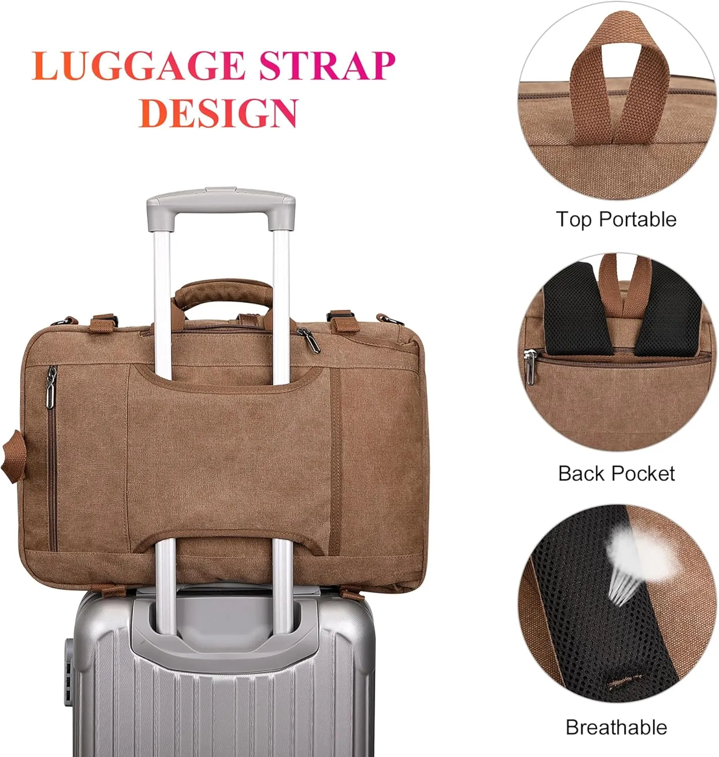 WITZMAN Canvas Travel Backpack for Men Large Laptop Backpack Fit 17 inch Carry-on Airline Approved Convertible Shoulder Rucksack(A6617-3 Brown)