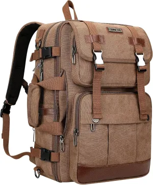 WITZMAN Canvas Travel Backpack for Men Large Laptop Backpack Fit 17 inch Carry-on Airline Approved Convertible Shoulder Rucksack(A6617-3 Brown)