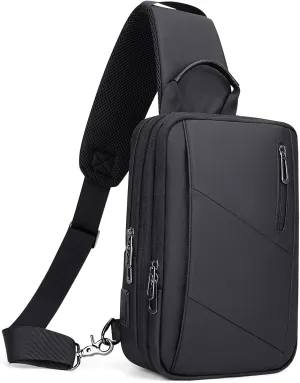 WITZMAN Sling Bag for Men Large Nylon Crossbody Shoulder Bag with USB Charging Port Travel Casual Hiking Daypack